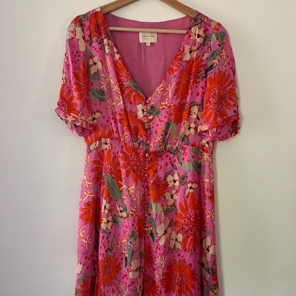 Sezane Pink and Red Floral Midi Dress size medium / Euro 40 - Picture 1 of 11